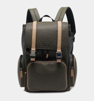 Michael Kors Olive Multicolor Signature Coated Canvas Cooper Backpack