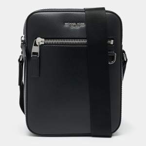 Michael Kors Black Leather Henry Flight Messenger Bag
