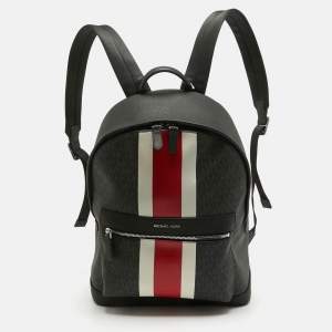 Michael Kors Black/Bright Red Signature Coated Canvas Striped Cooper Backpack