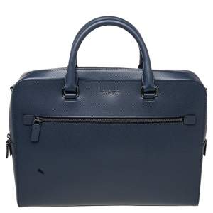 Michael Kors Navy Blue Leather Harrison Front Zip Briefcase