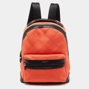 Michael Kors Orange/Black Quilted Neoprene And Leather Odin Backpack