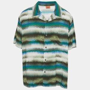 Missoni Green Zig Zag Print Crepe Short Sleeve Shirt XXL