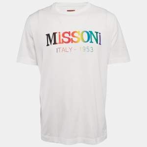 Missoni White Logo Print Cotton Crew Neck T-Shirt M