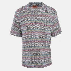 Missoni Multicolor Chevron Knit Short Sleeve Shirt L