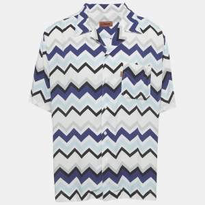 Pre Owned Missoni White Zig Zag Print Crepe Short Sleeve Bowling T-Shirt XXL 