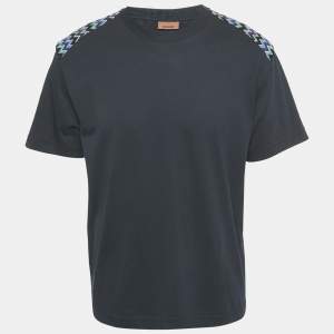 Pre Owned Missoni Navy Blue Zig Zag Detail Cotton T-Shirt S