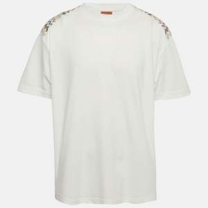 Pre Owned Missoni White Zig Zag Trim Jersey Crewneck T-Shirt XL