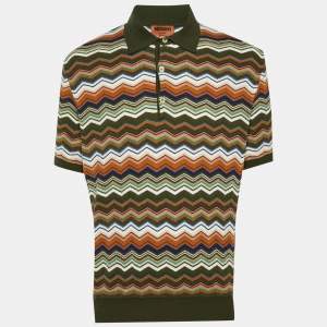 Pre Owned تي شيرت بولو ميزوني تريكو زجزاج أخضر زيتي كبير