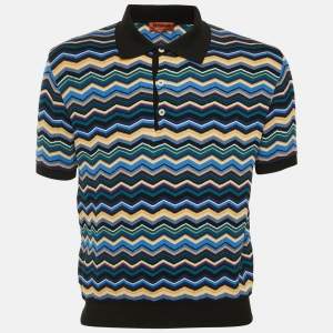 Pre Owned Missoni Black Chevron Knit Polo T-Shirt M