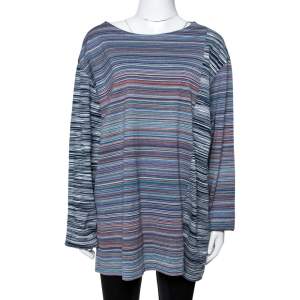 Pre Owned Missoni Multicolor Space Dyed Cotton Paneled Long Sleeve T-Shirt XL