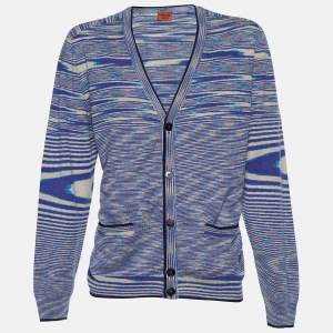 Pre Owned Missoni Blue Striped Cashmere Knit Button Front Cardigan 3XL