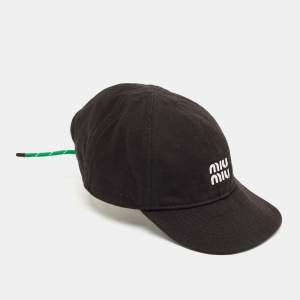 Miu Miu Black Logo Embroidered Denim Baseball Cap M