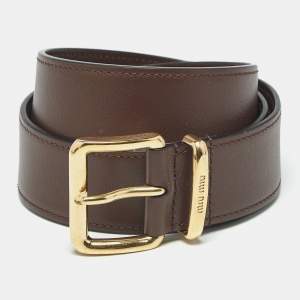 Pre Owned Miu Miu Brown Leather Buckle Belt 80CM