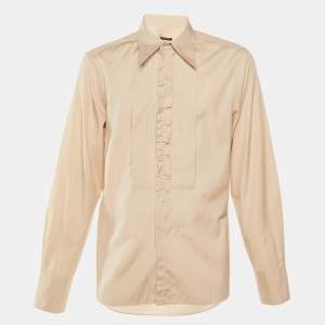 مملوكة مسبقًا Miu Miu Beige Cotton Ruffle Detail Long Sleeve Shirt XXL 