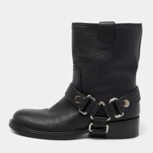 Miu Miu Black Leather Harness Moto Boots Size 40