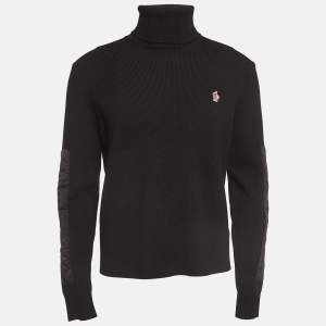 Moncler Grenoble Black Wool Blend Knit Paneled Turtleneck Sweater L