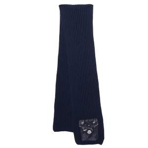 Moncler Navy Blue Ribbed Wool & Synthetic Pocket Patch Detail Muffler 