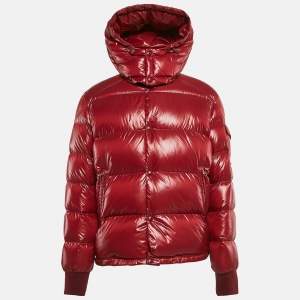 Moncler Red Nylon Detachable Hood Zip-Up Maljasset Down Jacket XL