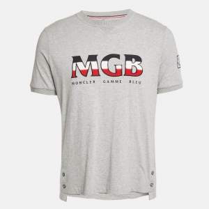 Moncler Grey Cotton Logo Applique Crew Neck L