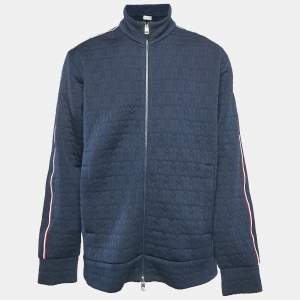 Moncler Navy Blue Monogram Quilted Zip-Up Jacket XL