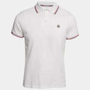 Moncler White Cotton Pique Short Sleeve Polo T-Shirt M