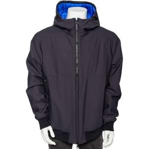 Moncler Dark Blue Down Synthetic Derva Hooded Zip Front Jacket XXL