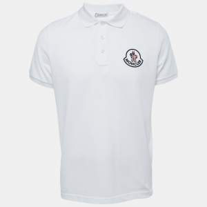 Moncler White Cotton Pique Logo Embroidered Polo T-Shirt S