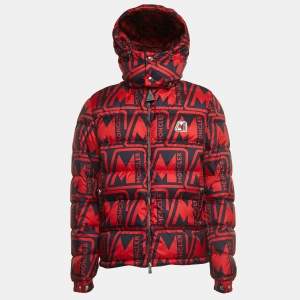Moncler Red/Black Printed Nylon Frioland Down Jacket L