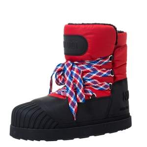 Moncler Uranus Red/Black Leather and Nylon Moon Boots Size 43