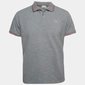 Moncler Grey Cotton Pique Logo Patch Polo T-Shirt L