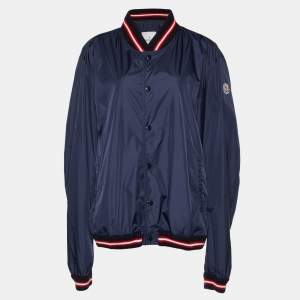 Moncler Navy Blue Synthetic Front Buttoned Varsity Jacket XXL