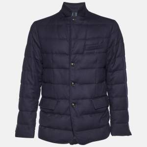 Moncler Navy Blue Wool Rodin Quilted Down Jacket XL