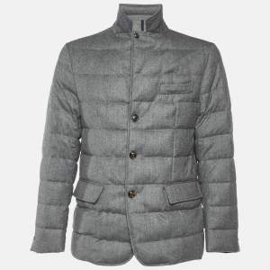 Moncler Grey Wool Rodin Giacca Quilted Down Jacket XL