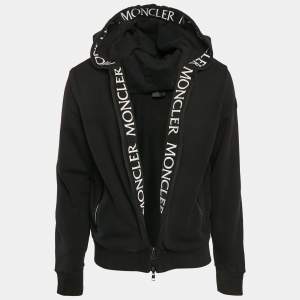 Moncler Black Logo Embroidered Cotton Knit Manglia Cardigan Hoodie L