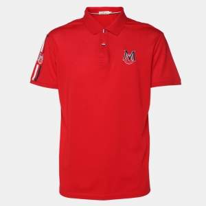 Moncler Red Cotton Pique Logo Patch Polo T-Shirt XL
