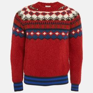 Moncler Red/Blue Intarsia Chunky Knit Mock Neck Sweater M