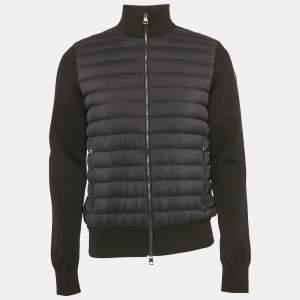 Moncler Black Nylon and Cotton Knit Maglia Tricot Cardigan Jacket L