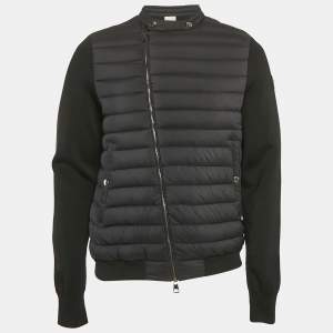 Moncler Black Nylon and Cotton Knit Maglia Tricot Cardigan Jacket L