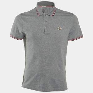 Moncler Grey Cotton Pique Polo T-Shirt M