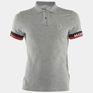 Moncler Grey Cotton Logo Sleeve Detail Polo T-Shirt S
