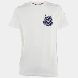 Moncler White Cotton Logo Patch Detail T-Shirt M