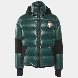 مملوكة مسبقًا Moncler Green/Black Nylon Quilted Hooded Puffer Jacket M