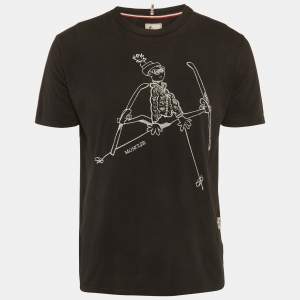 Pre Owned Moncler Black Skier Embroidered Jersey T-Shirt L