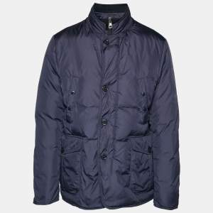 مملوكة مسبقًا Moncler Navy Blue Synthetic Quilted Jacket XXL