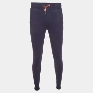 Pre Owned Moncler Navy Blue Jersey Drawstring Joggers M 