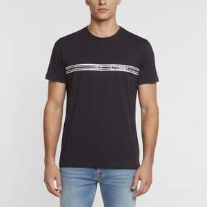 مملوكة مسبقًا Moncler Navy Blue Logo Stripe Print Jersey Crewneck T-Shirt L