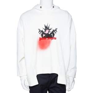 8 Moncler x Palm Angels White Logo Print Cotton Oversized Hoodie S