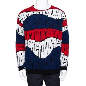 Moncler Grenoble Blue Logo Wool Cashmere Knit Jumper L