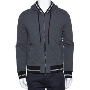 Moncler Grey Diamond Quilted Cotton Zip Front Hoodie L