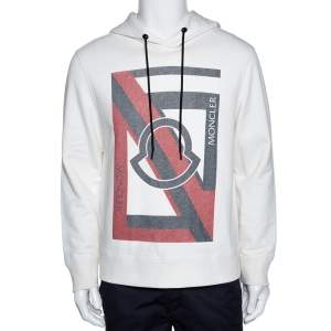 Moncler White Knit Genius X Craig Green Logo Print Hoodie L